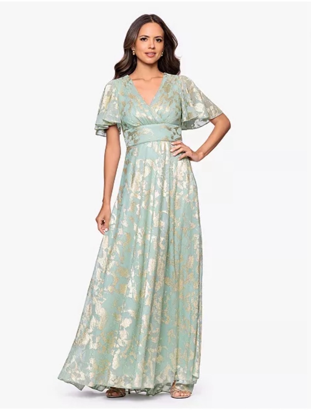 Betsy & Adam Mint Green Dress with Gold Floral Detail